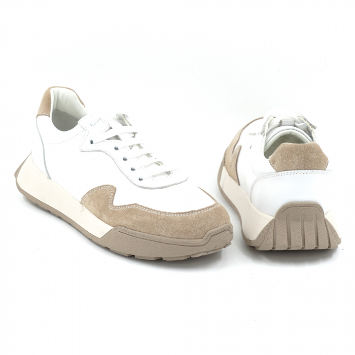 Pantofi dama tip adidas din piele naturala alba si bej inchis cu varf rotund si talpa de 3 cm 52724-25 [5]