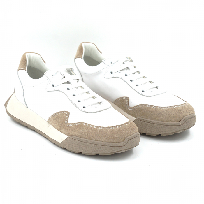 Pantofi dama tip adidas din piele naturala alba si bej inchis cu varf rotund si talpa de 3 cm 52724-25 [3]