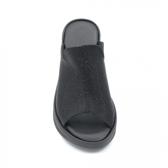 Papuci dama din piele naturala neagra cu imprimeu cu varf rotund si talpa inalta 5 cm 1120-1-24 [5]