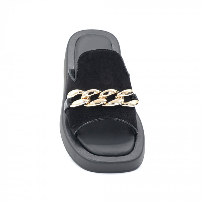 Papuci dama din piele naturala intoarsa neagra cu varf rotund si talpa 4 cm  11620-24 [5]