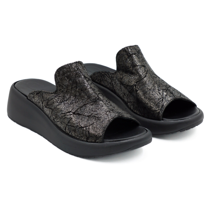 Sabot dama din piele naturala neagra cu imprimeu, cu varf rotund si talpa inalta 4 cm 1120-26 [3]