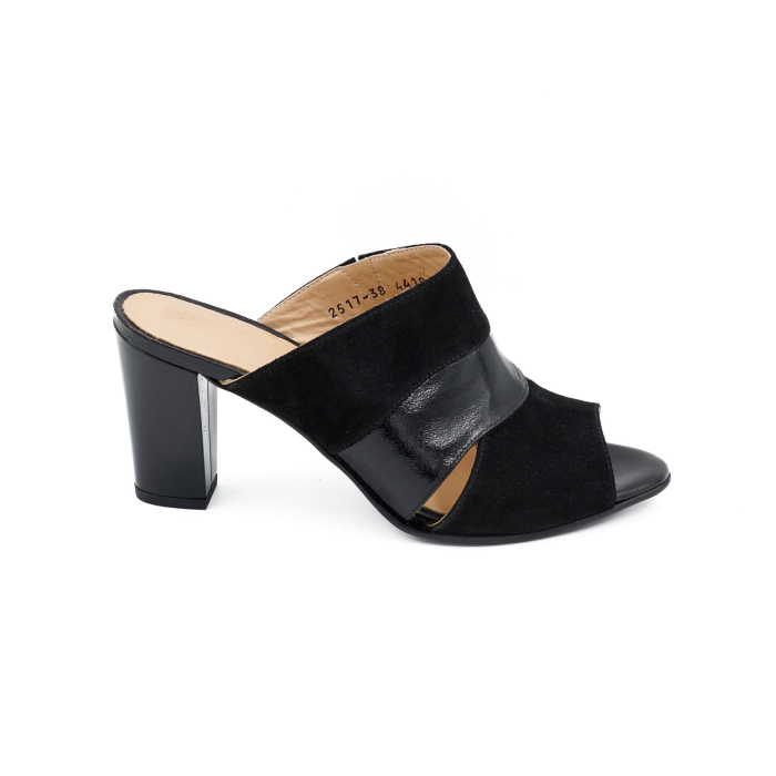 Sabot dama din piele naturala intoarsa si lacuita neagra, cu varf rotund si toc mediu gros  7 cm 4418-26 [5]