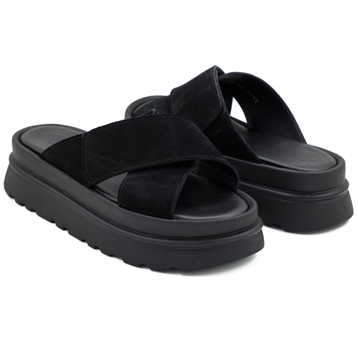 Sabot dama din piele naturala intoarsa neagra, cu varf rotund si talpa inalta 4 cm 0726-1-26 [4]
