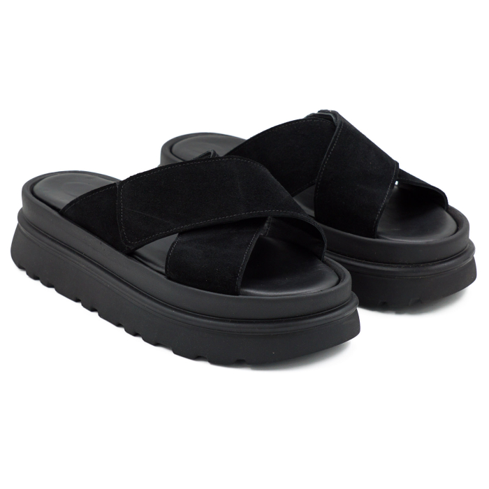 Sabot dama din piele naturala intoarsa neagra, cu varf rotund si talpa inalta 4 cm 0726-1-26 [3]