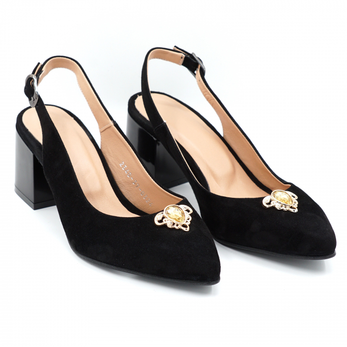 Sandale dama din piele naturala intoarsa neagra cu varf ascutit stileto si toc mic gros 6 cm 0324-2-24 [2]