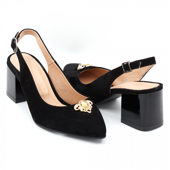 Sandale dama din piele naturala intoarsa neagra cu varf ascutit stileto si toc mic gros 6 cm 0324-2-24 [1]