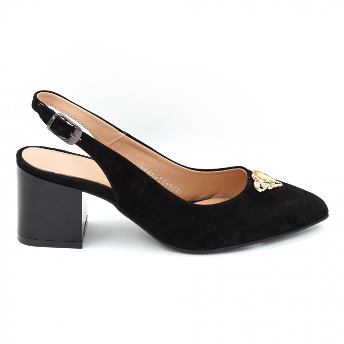 Sandale dama din piele naturala intoarsa neagra cu varf ascutit stileto si toc mic gros 6 cm 0324-2-24 [3]