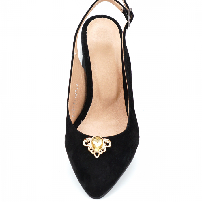 Sandale dama din piele naturala intoarsa neagra cu varf ascutit stileto si toc mic gros 6 cm 0324-2-24 [5]
