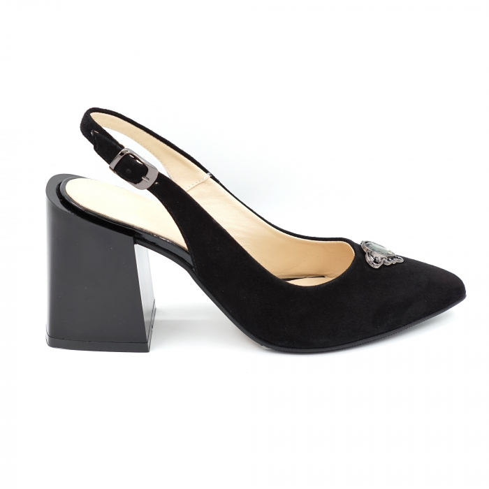 Sandale dama din piele naturala intoarsa neagra cu varf ascutit stileto si toc mediu gros 8 cm 0324-24 [3]