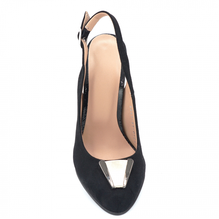 Sandale dama din piele intoarsa neagra cu varf semiascutit si toc mediu gros 8 cm 0724-1-24 [5]