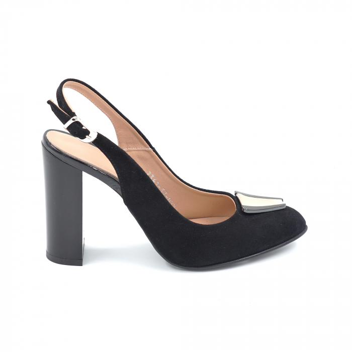 Sandale dama din piele intoarsa neagra cu varf semiascutit si toc mediu gros 8 cm 0724-1-24 [3]