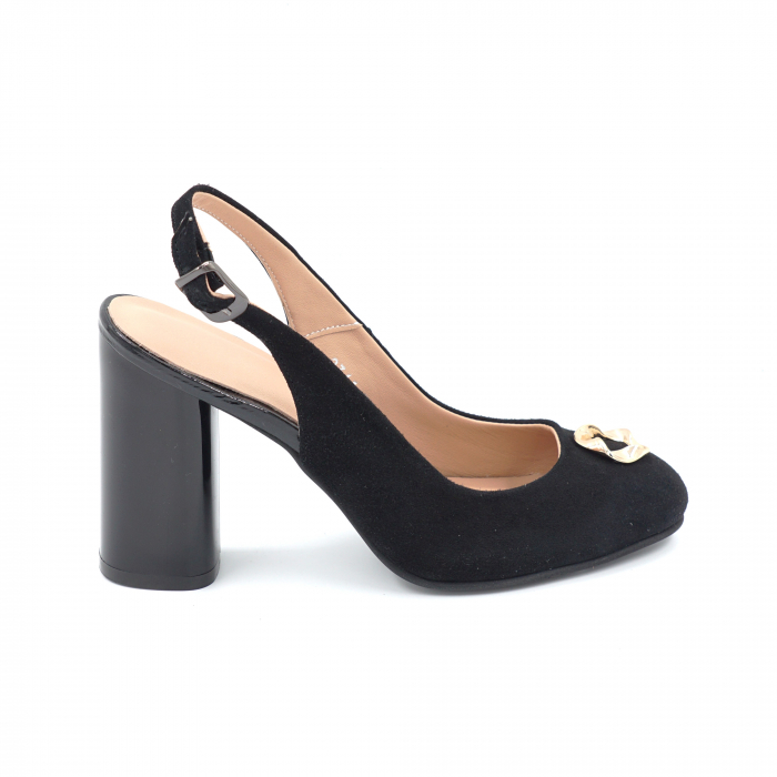 Sandale dama din piele naturala intoarsa neagra cu varf rotund si toc inalt gros  9 cm 1025-24 [3]