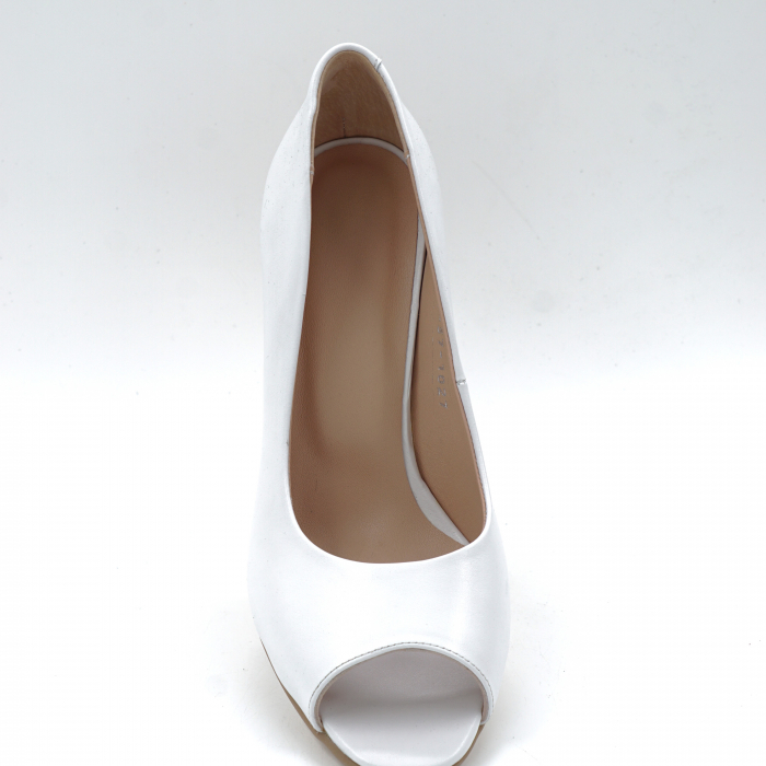 Pantofi dama decupati din piele naturala alba si cu imprimeu colorat cu varf rotund si toc mediu gros imbracat 8 cm  1027-6-24 [5]