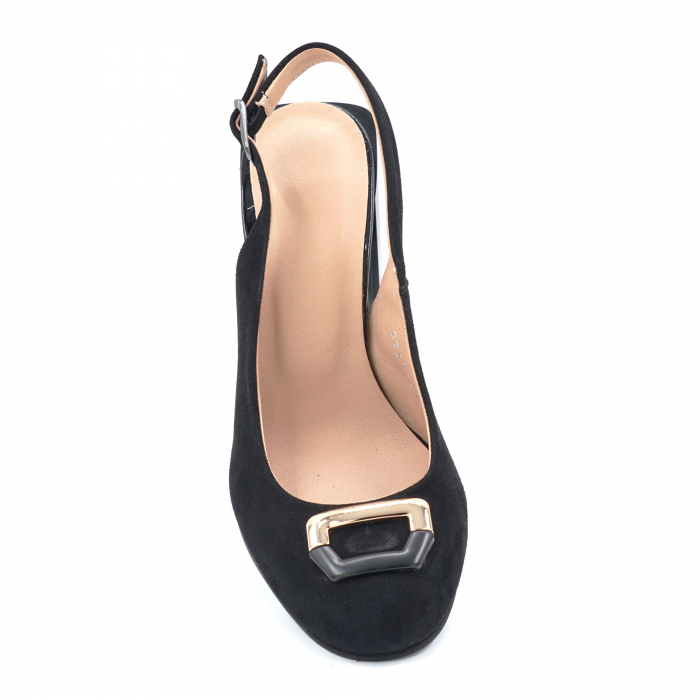 Sandale dama din piele naturala intoarsa neagra cu varf rotund si toc mediu gros 8 cm 1029-24 [5]