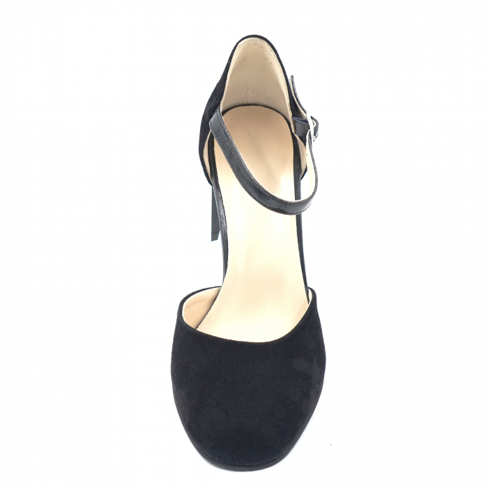 Sandale dama din piele naturala intoarsa neagra cu varf rotund si toc mediu subtire plat 8 cm 1042-3-24 [5]