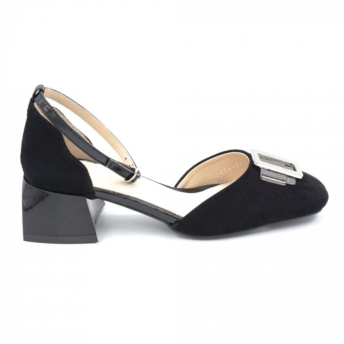 Sandale dama din piele naturala intoarsa neagra cu varf patrat si toc mic gros 4 cm 1049-24 [3]