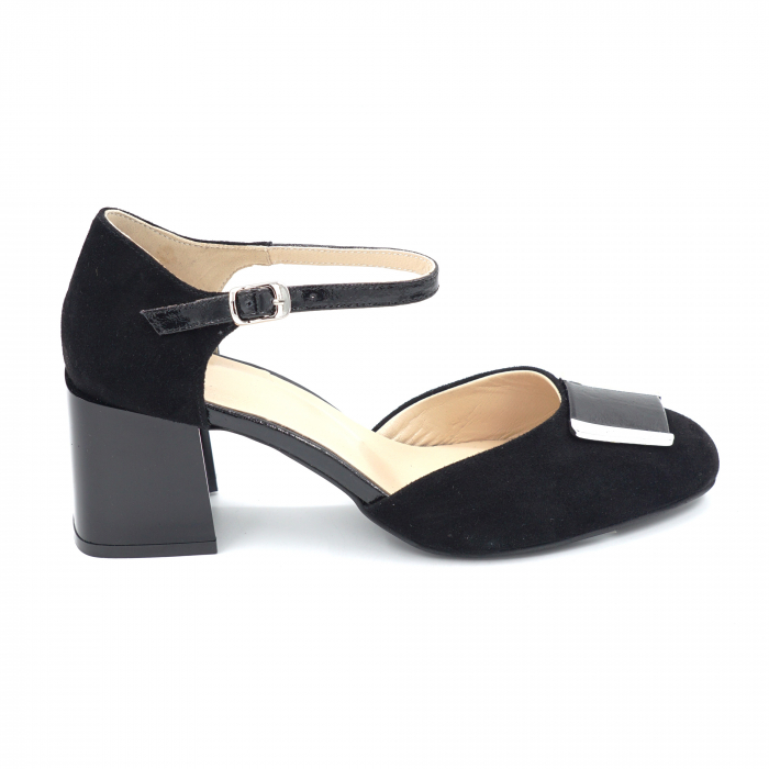 Sandale dama din piele naturala intoarsa neagra cu varf rotund si toc mic gros 6 cm 1050-24 [3]