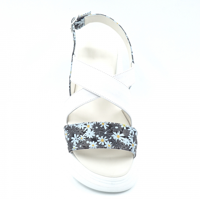 Sandale dama din piele naturala alba si cu imprimeu floral cu varf rotund si talpa inalta 5 cm 2721-24 [5]