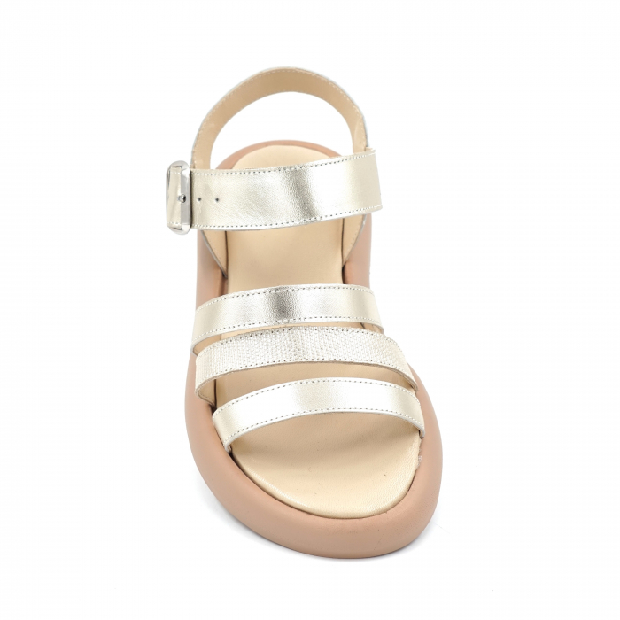 Sandale dama din piele naturala aurie cu varf rotund si talpa joasa 2 cm 5021-24 [5]
