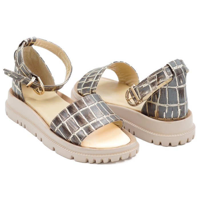 Sandale dama din piele naturala cu imprimeu, cu varf rotund si talpa 3 cm 4721-2-26 [4]