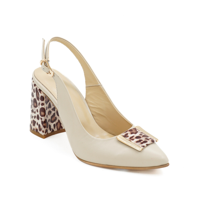 Sandale dama din piele naturala nude bej si lacuita cu imrpimeu leopard, cu varf ascutit stiletto si toc mediu gros imbracat 8 cm 1044-2-26 [5]