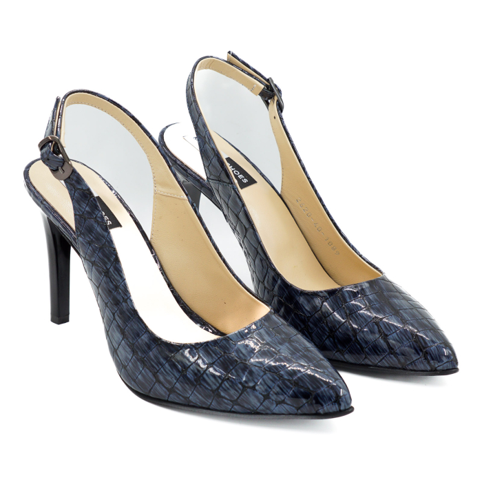 Sandale dama din piele naturala lacuita croco bleumaren, cu varf ascutit stiletto si toc inalt subtire 9 cm 0124-6-26 [3]