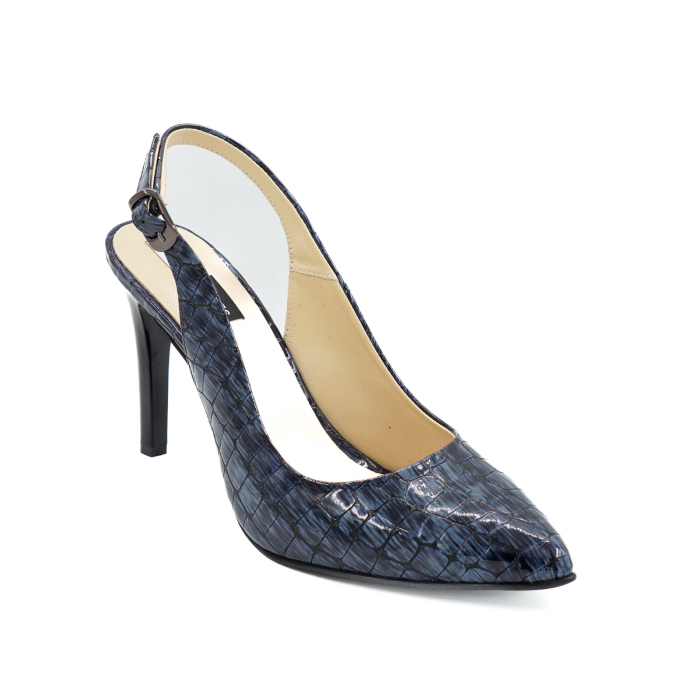 Sandale dama din piele naturala lacuita croco bleumaren, cu varf ascutit stiletto si toc inalt subtire 9 cm 0124-6-26 [2]