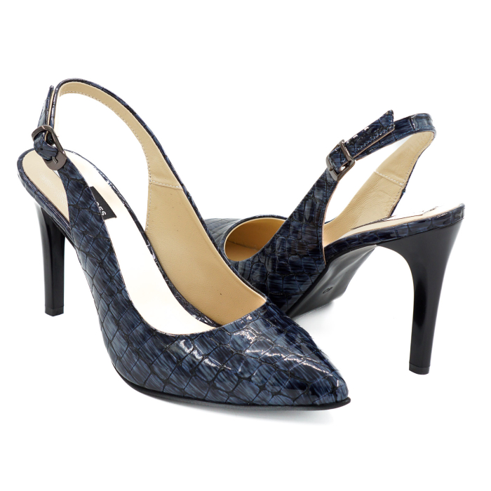 Sandale dama din piele naturala lacuita croco bleumaren, cu varf ascutit stiletto si toc inalt subtire 9 cm 0124-6-26 [4]