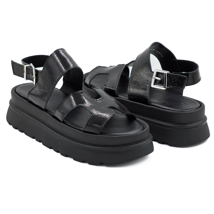 Sandale dama din piele naturala lacuita neagra, cu varf rotund si talpa 4 cm 0426-4-26 [4]