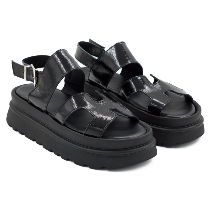 Sandale dama din piele naturala lacuita neagra, cu varf rotund si talpa 4 cm 0426-4-26 [3]