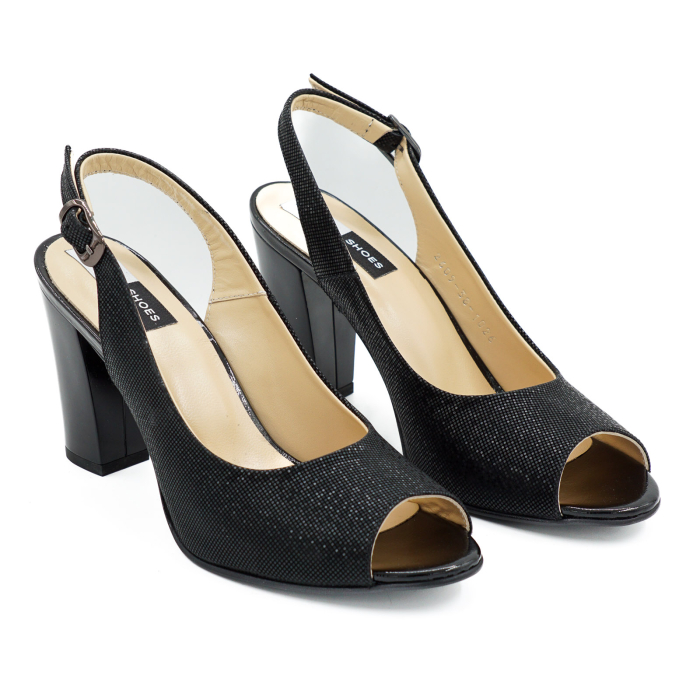 Sandale dama din piele naturala neagra cu imprimeu 3D, cu varf rotund si toc mediu gros de 8 cm 1026-4-26 [3]