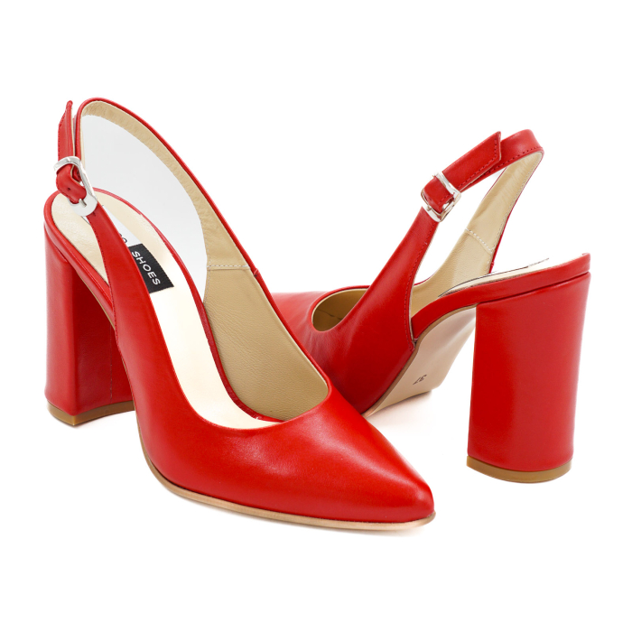 Sandale dama din piele naturala rosie cu varf ascutit stiletto si toc inalt gros imbracat 9 cm 0124-3-26 [4]