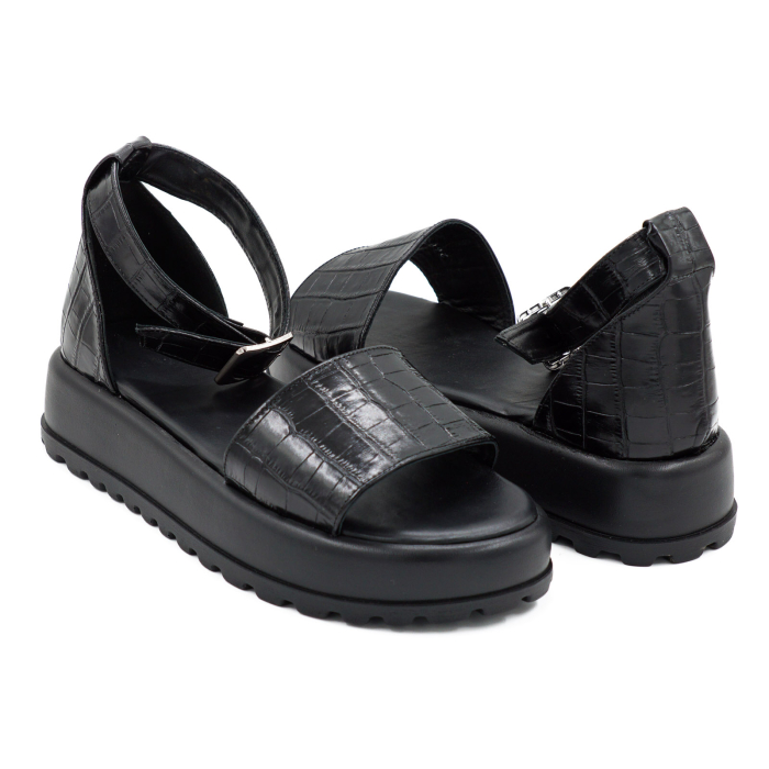 Sandale dama din piele naturala neagra cu imprimeu, cu varf rotund si talpa 4 cm 4721-3-26 [4]