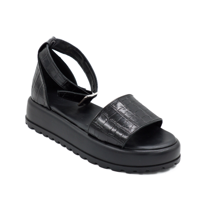 Sandale dama din piele naturala neagra cu imprimeu, cu varf rotund si talpa 4 cm 4721-3-26 [2]