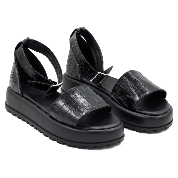 Sandale dama din piele naturala neagra cu imprimeu, cu varf rotund si talpa 4 cm 4721-3-26 [3]