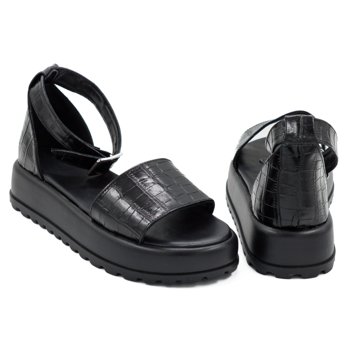 Sandale dama din piele naturala neagra cu imprimeu, cu varf rotund si talpa 4 cm 4721-3-26 [5]