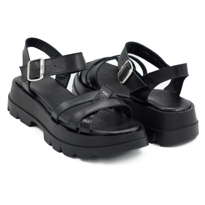 Sandale dama din piele naturala neagra, cu varf rotund si talpa de 4 cm 3421-7-26 [4]