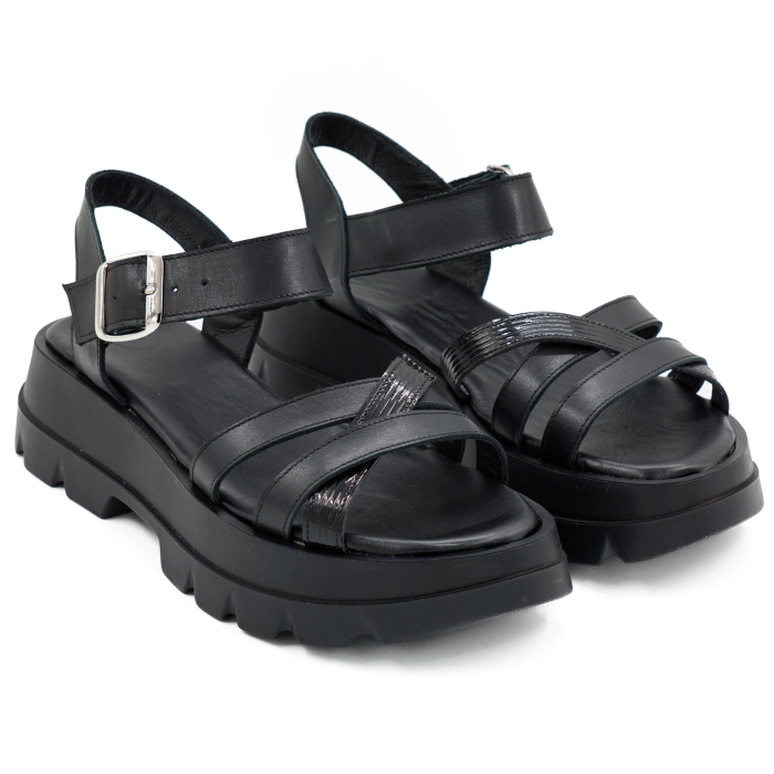 Sandale dama din piele naturala neagra, cu varf rotund si talpa de 4 cm 3421-7-26 [3]