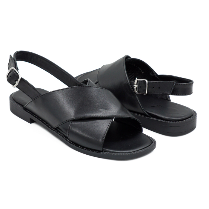 Sandale dama din piele naturala neagra, cu varf rotund si talpa joasa 2 cm 1126-2-26 [4]