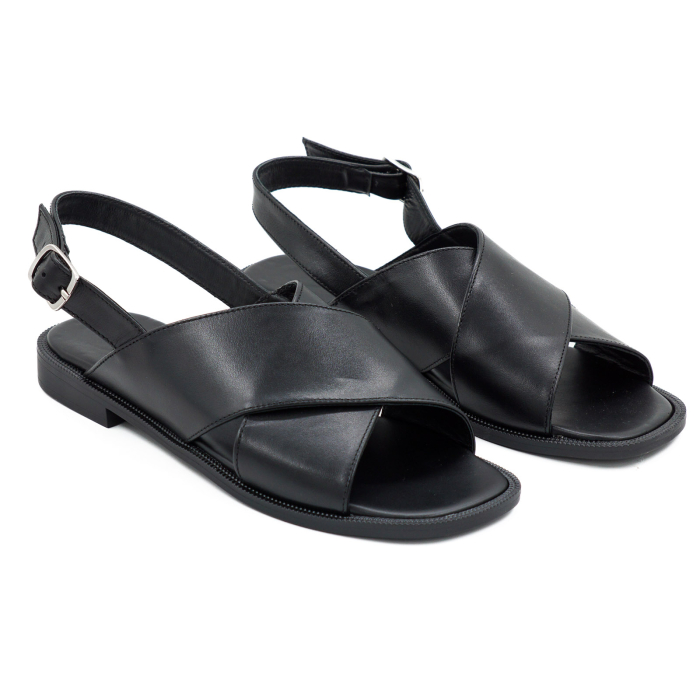 Sandale dama din piele naturala neagra, cu varf rotund si talpa joasa 2 cm 1126-2-26 [3]