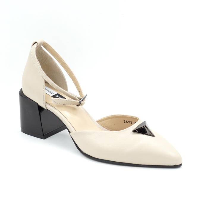 Sandale dama din piele naturala lacuita grej cu varf ascutit stiletto si toc mic gros de 6 cm 1051-25 [3]