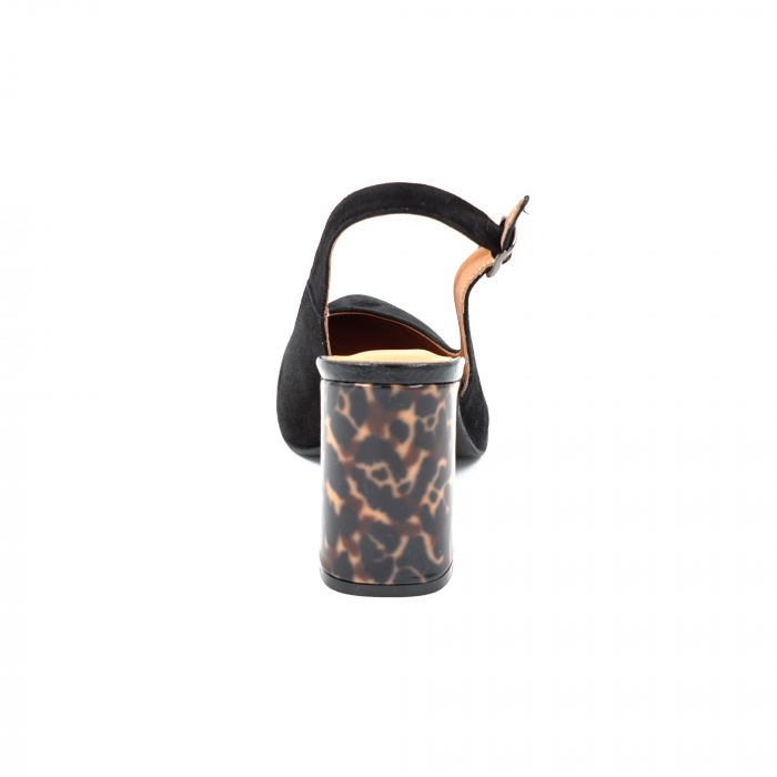 Sandale dama din piele naturala intoarsa neagra si cu imprimeu animal print, cu varf ascutit stiletto si toc mediu gros imbracat de 8 cm 0124-2-25 [3]