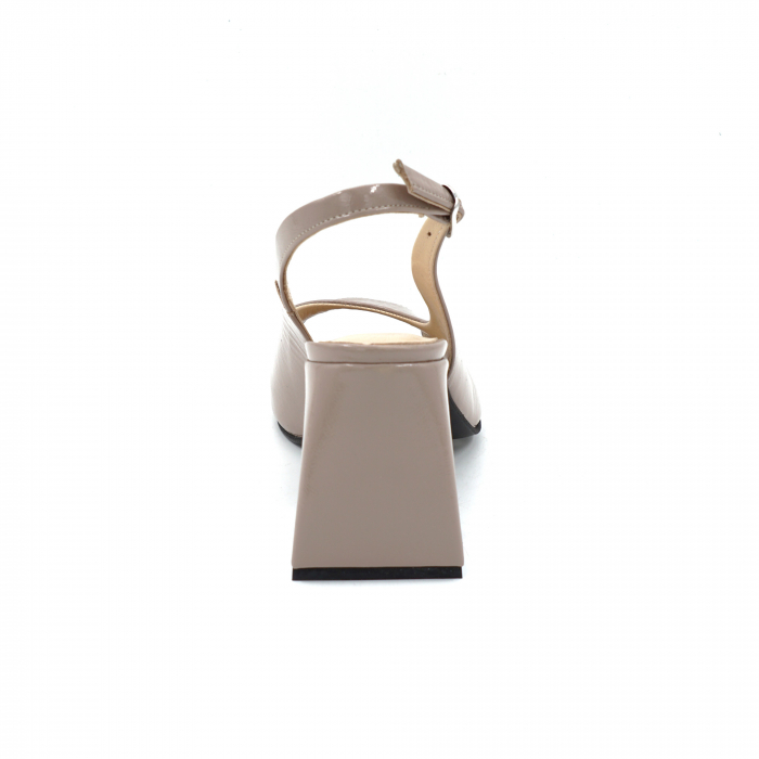 Sandale dama din piele naturala lacuita grej cu varf rotund si toc mediu imbracat de 8 cm 1032-25 [3]