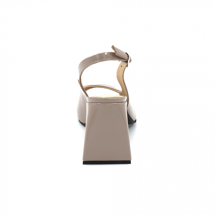 Sandale dama din piele naturala lacuita grej cu varf rotund si toc mediu gros imbracat de 8 cm 1026-5-25 [3]