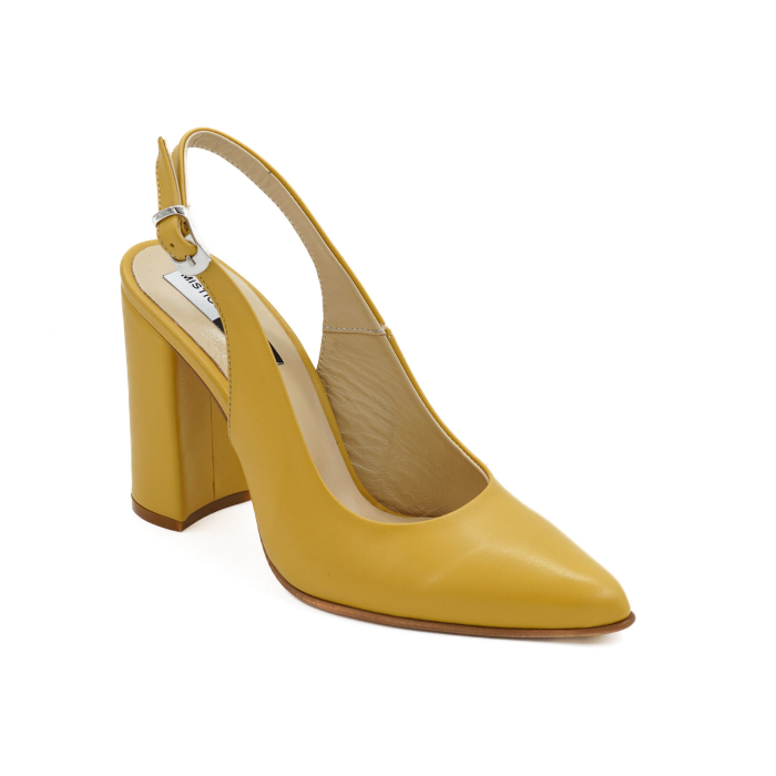 Sandale dama din piele naturala galben mustar cu varf ascutit stiletto si toc inalt gros imbracat 9 cm 0124-4-26 [2]
