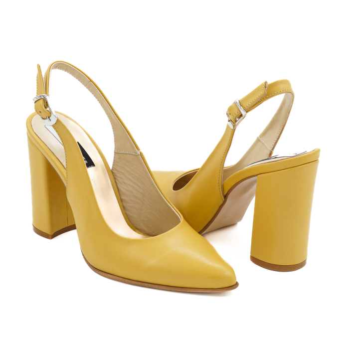 Sandale dama din piele naturala galben mustar cu varf ascutit stiletto si toc inalt gros imbracat 9 cm 0124-4-26 [4]