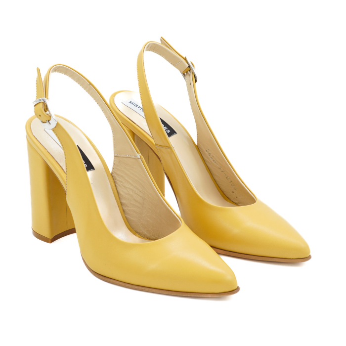 Sandale dama din piele naturala galben mustar cu varf ascutit stiletto si toc inalt gros imbracat 9 cm 0124-4-26 [3]