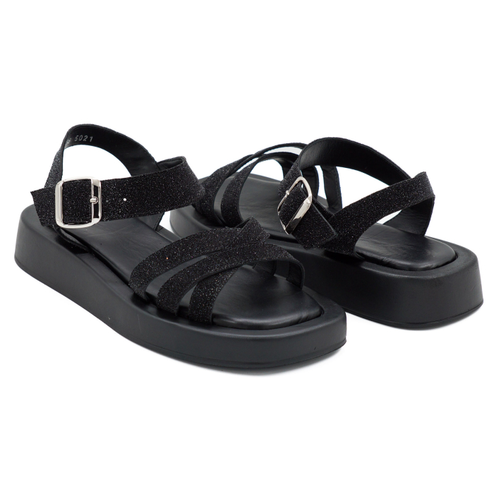 Sandale dama din piele naturala neagra, cu varf rotund si talpa de 3 cm 3421-4-26 [4]