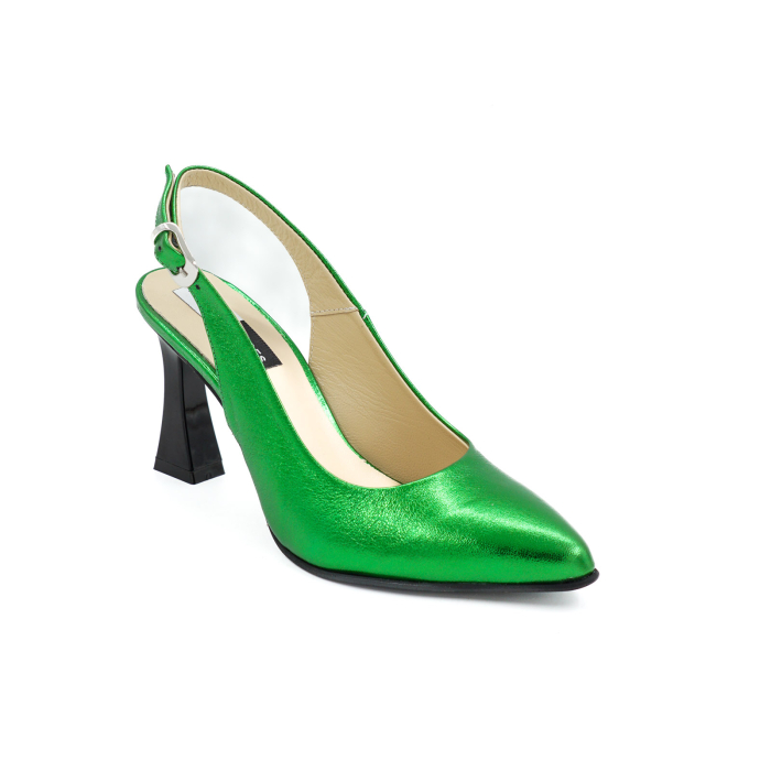 Sandale dama din piele naturala verde deschis metalizat cu varf ascutit stiletto si toc mediu subtire 8 cm 0124-14-26 [2]
