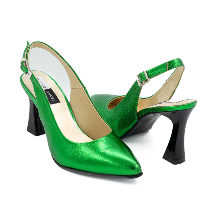 Sandale dama din piele naturala verde deschis metalizat cu varf ascutit stiletto si toc mediu subtire 8 cm 0124-14-26 [4]